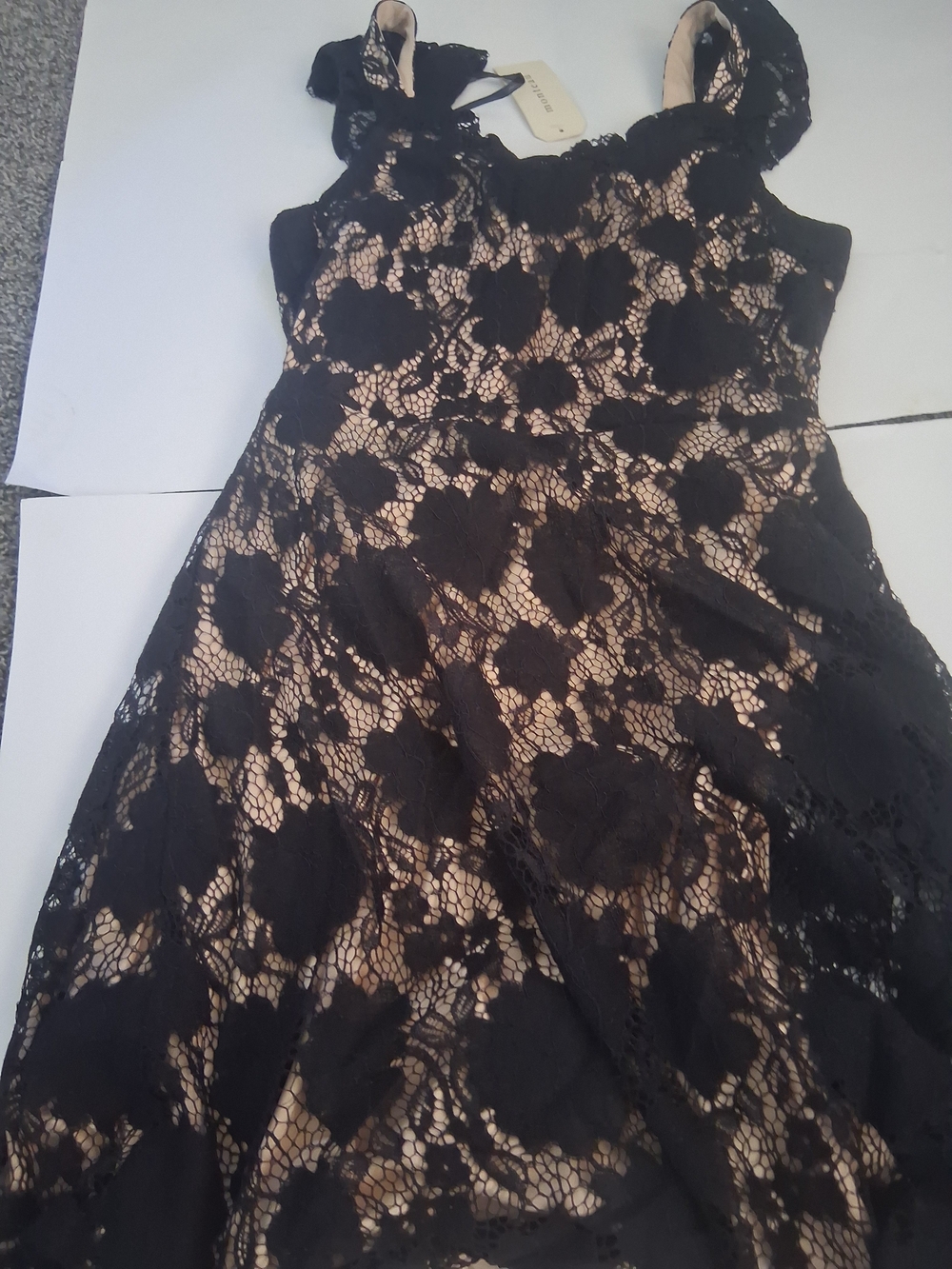 Monteau Black Lace Overlay on Nude Slip Midi Dress